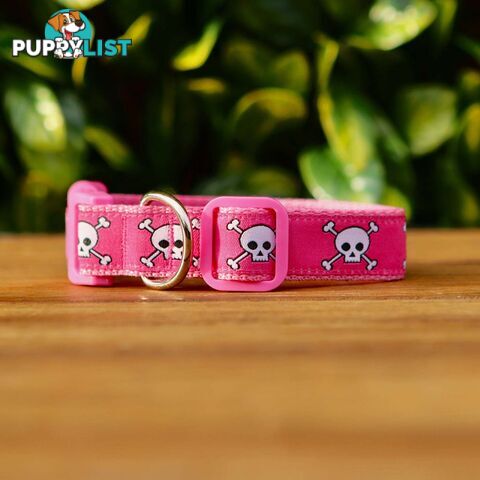 Pink Skulls Dog Collar - Hand Made by The Bark Side - TBSSKULLGE