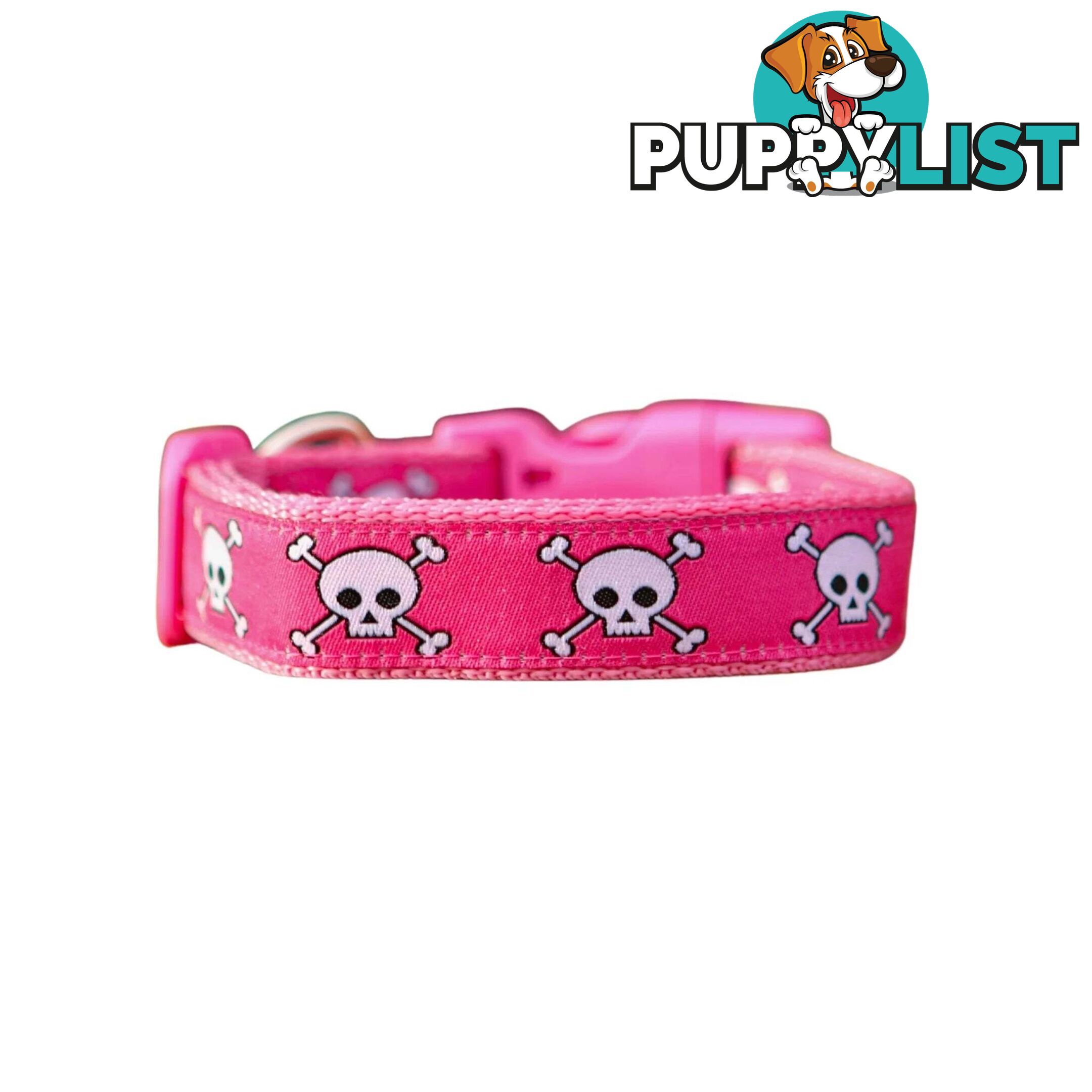 Pink Skulls Dog Collar - Hand Made by The Bark Side - TBSSKULLGE