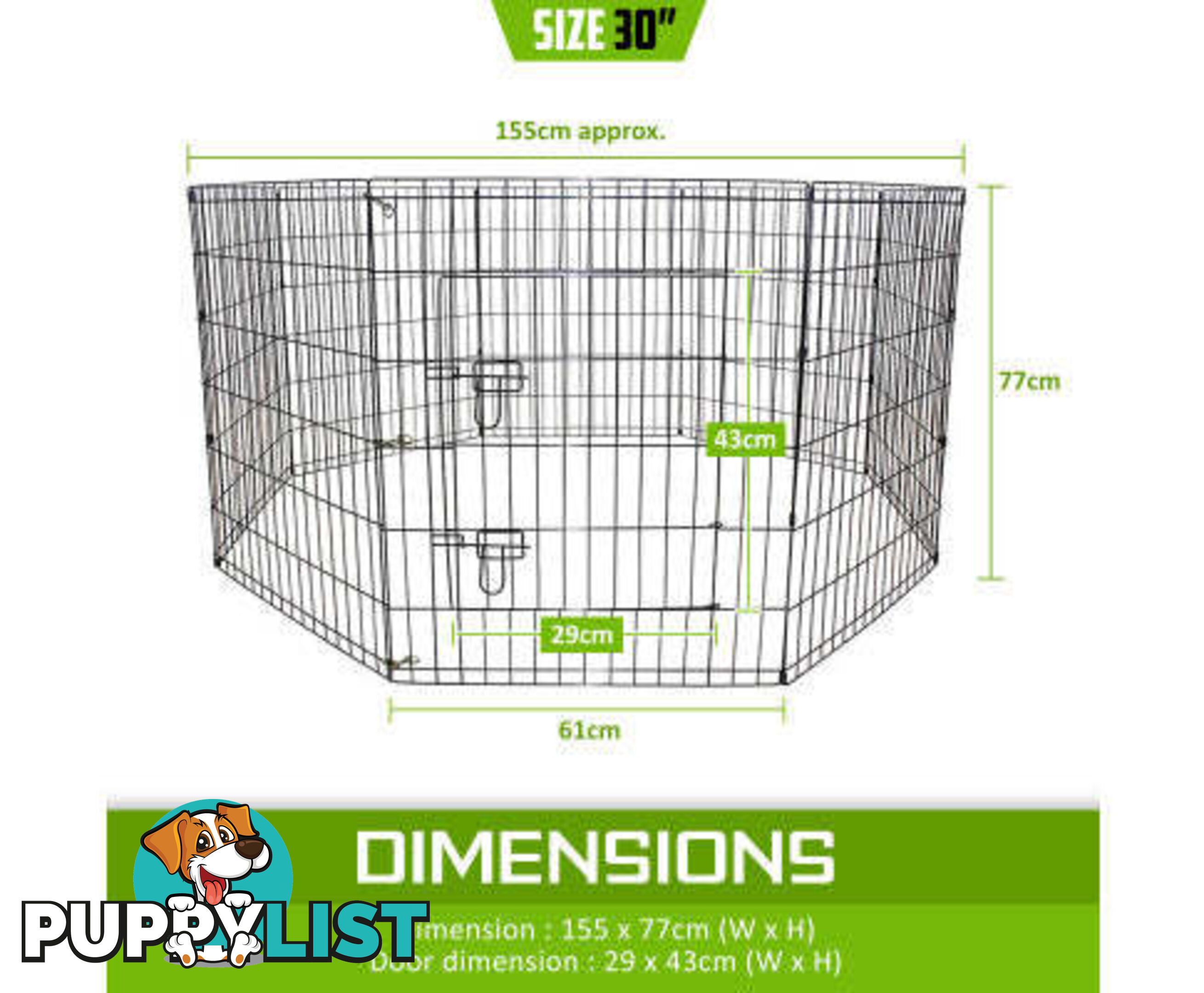 Paw Mate Pet Playpen 8 Panel Foldable Dog Exercise Enclosure Fence Cage - V274-PET-PP42