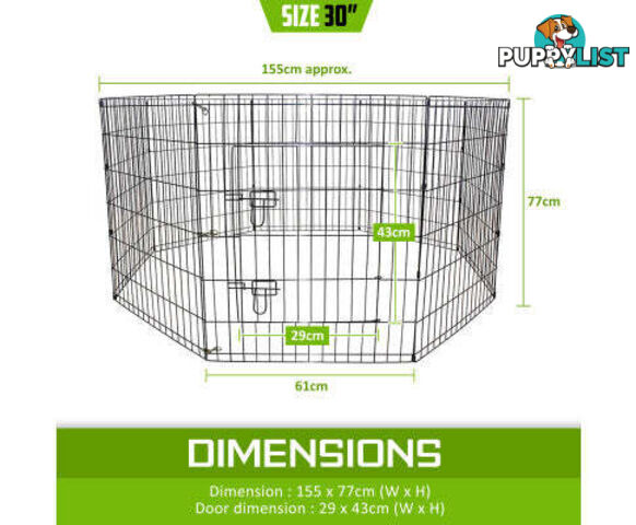 Paw Mate Pet Playpen 8 Panel Foldable Dog Exercise Enclosure Fence Cage - V274-PET-PP42