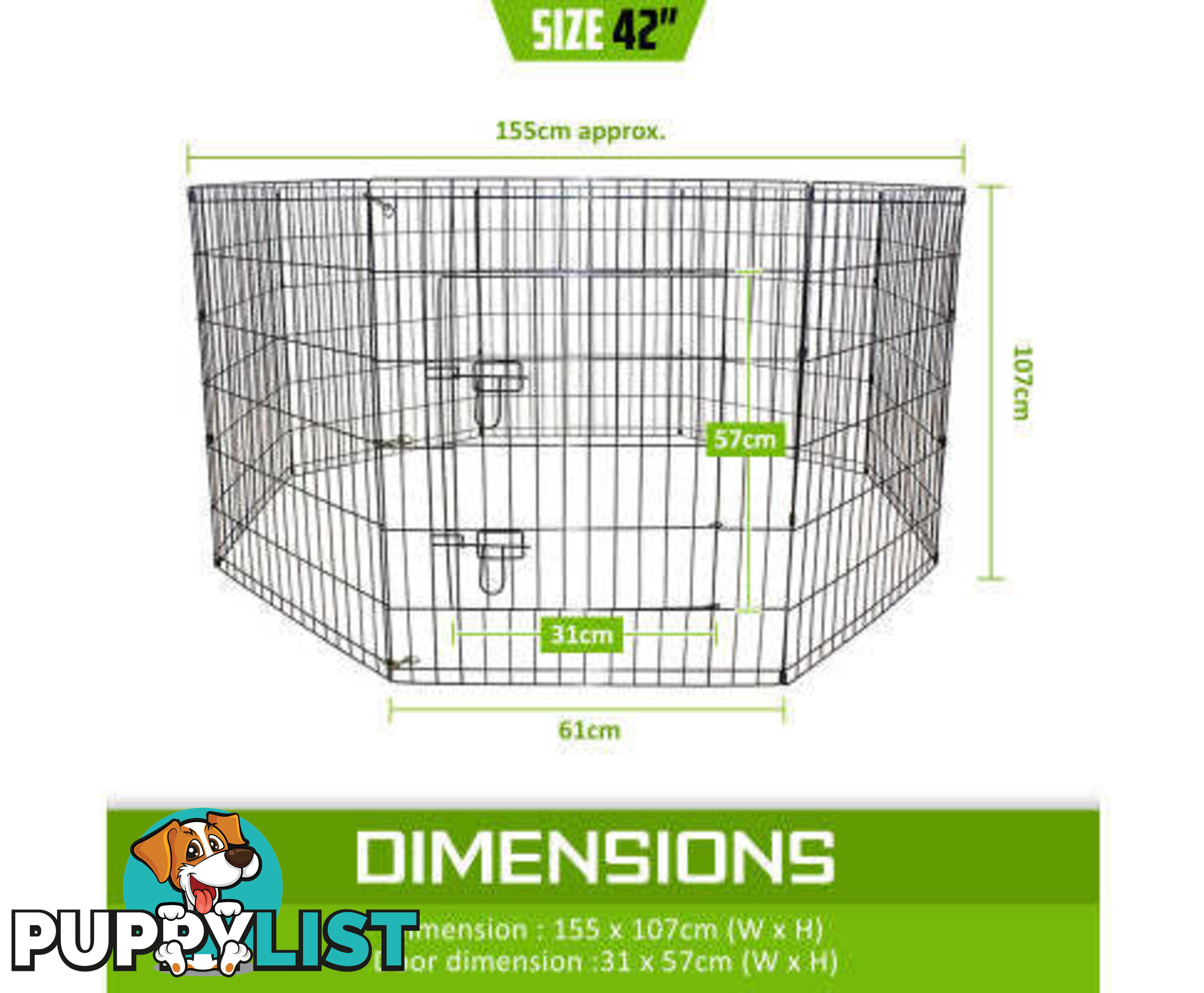 Paw Mate Pet Playpen 8 Panel Foldable Dog Exercise Enclosure Fence Cage - V274-PET-PP42
