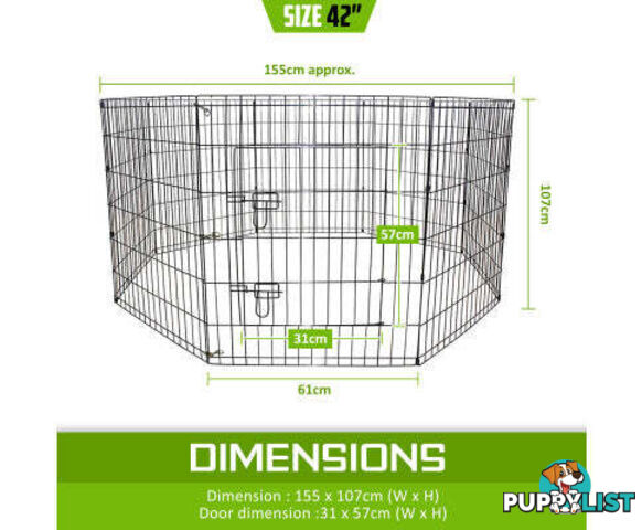 Paw Mate Pet Playpen 8 Panel Foldable Dog Exercise Enclosure Fence Cage - V274-PET-PP42