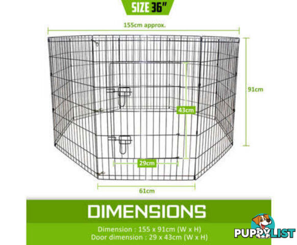 Paw Mate Pet Playpen 8 Panel Foldable Dog Exercise Enclosure Fence Cage - V274-PET-PP42