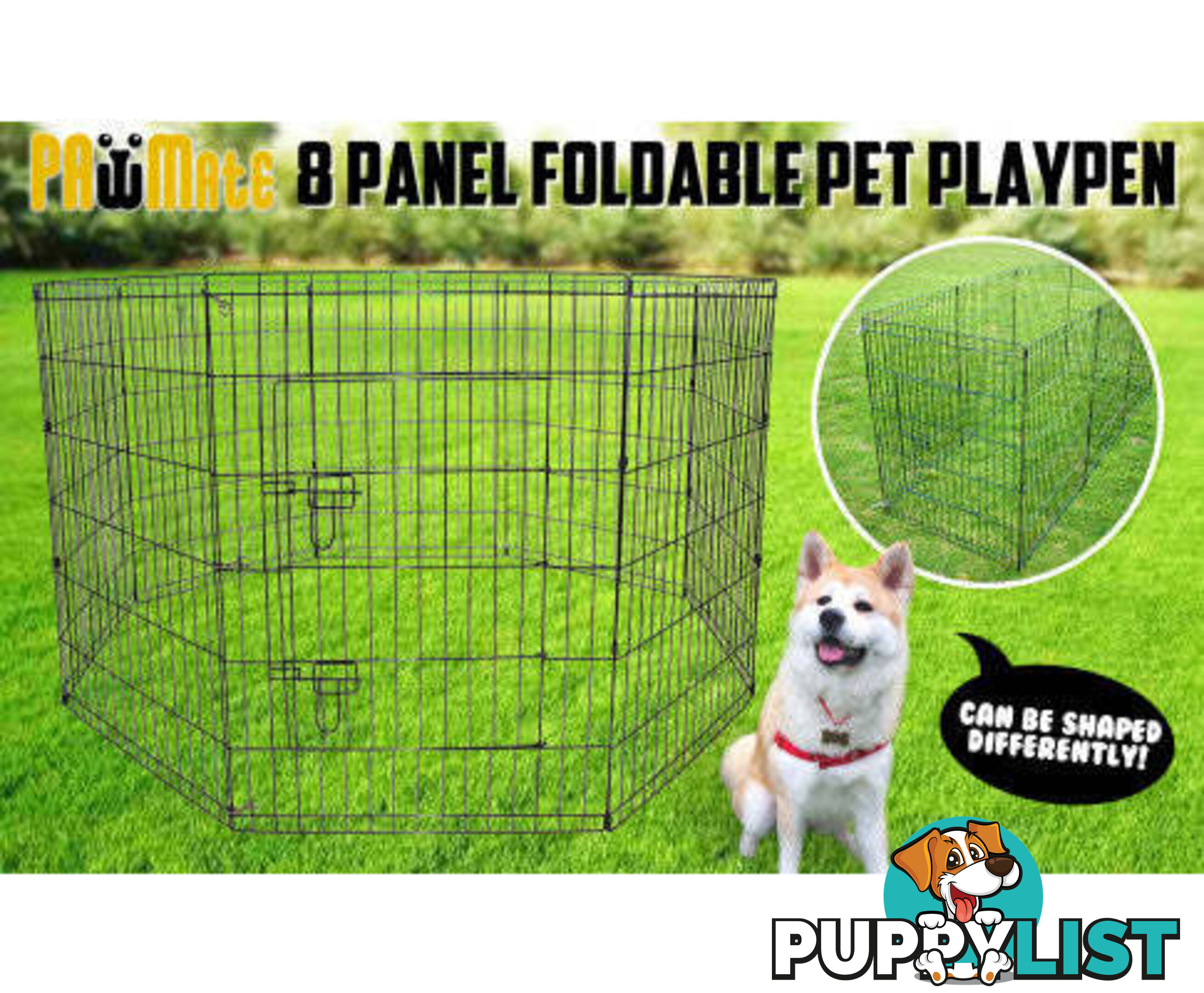 Paw Mate Pet Playpen 8 Panel Foldable Dog Exercise Enclosure Fence Cage - V274-PET-PP42