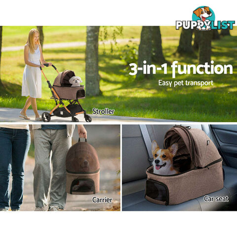 i.Pet Pet Stroller Dog Pram Large Cat Carrier Travel Foldable 4 Wheels Pushchair Double - PET-STROLLER-100-BR