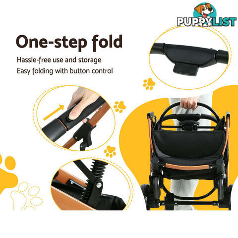 i.Pet Pet Stroller Dog Pram Large Cat Carrier Travel Foldable 4 Wheels Pushchair Double - PET-STROLLER-100-BR