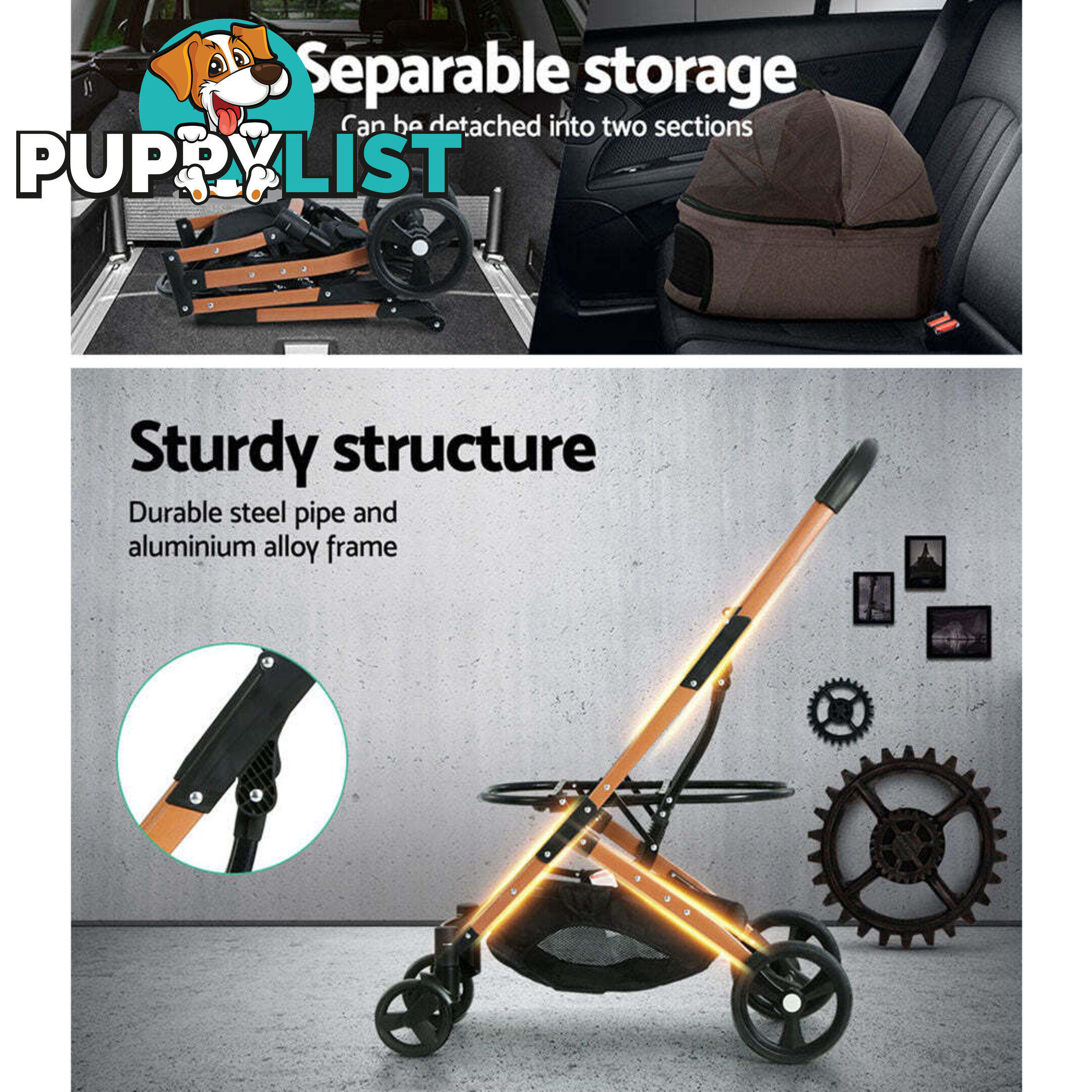 i.Pet Pet Stroller Dog Pram Large Cat Carrier Travel Foldable 4 Wheels Pushchair Double - PET-STROLLER-100-BR