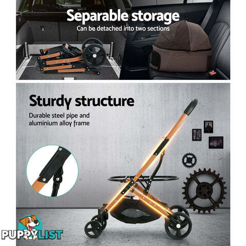 i.Pet Pet Stroller Dog Pram Large Cat Carrier Travel Foldable 4 Wheels Pushchair Double - PET-STROLLER-100-BR