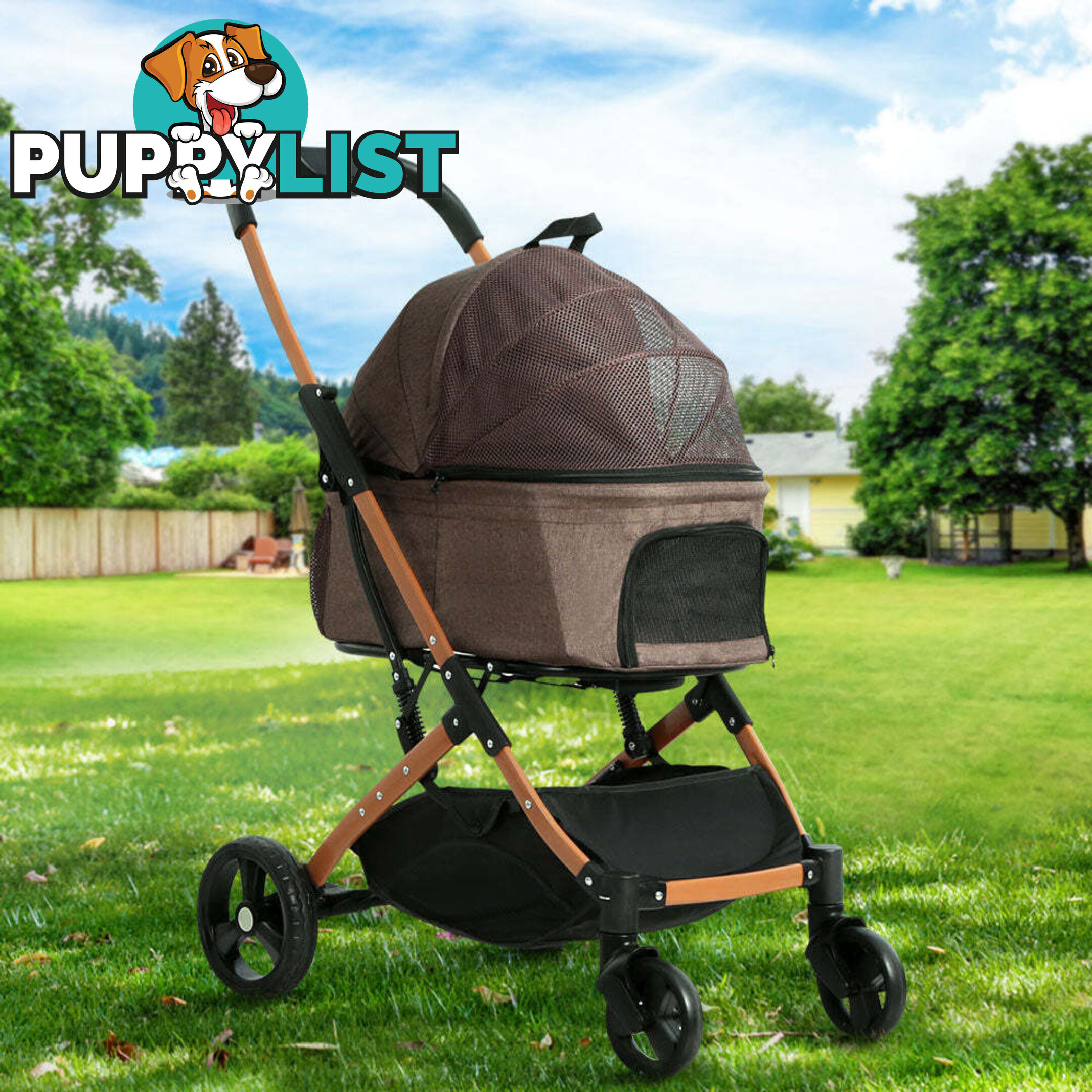 i.Pet Pet Stroller Dog Pram Large Cat Carrier Travel Foldable 4 Wheels Pushchair Double - PET-STROLLER-100-BR