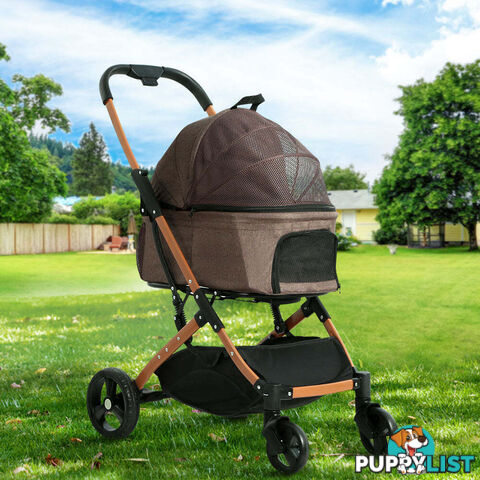 i.Pet Pet Stroller Dog Pram Large Cat Carrier Travel Foldable 4 Wheels Pushchair Double - PET-STROLLER-100-BR