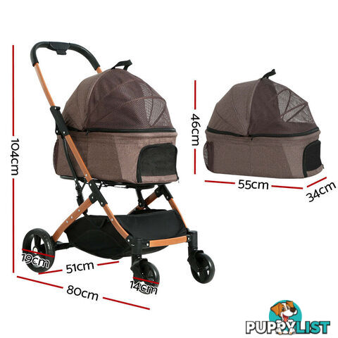 i.Pet Pet Stroller Dog Pram Large Cat Carrier Travel Foldable 4 Wheels Pushchair Double - PET-STROLLER-100-BR