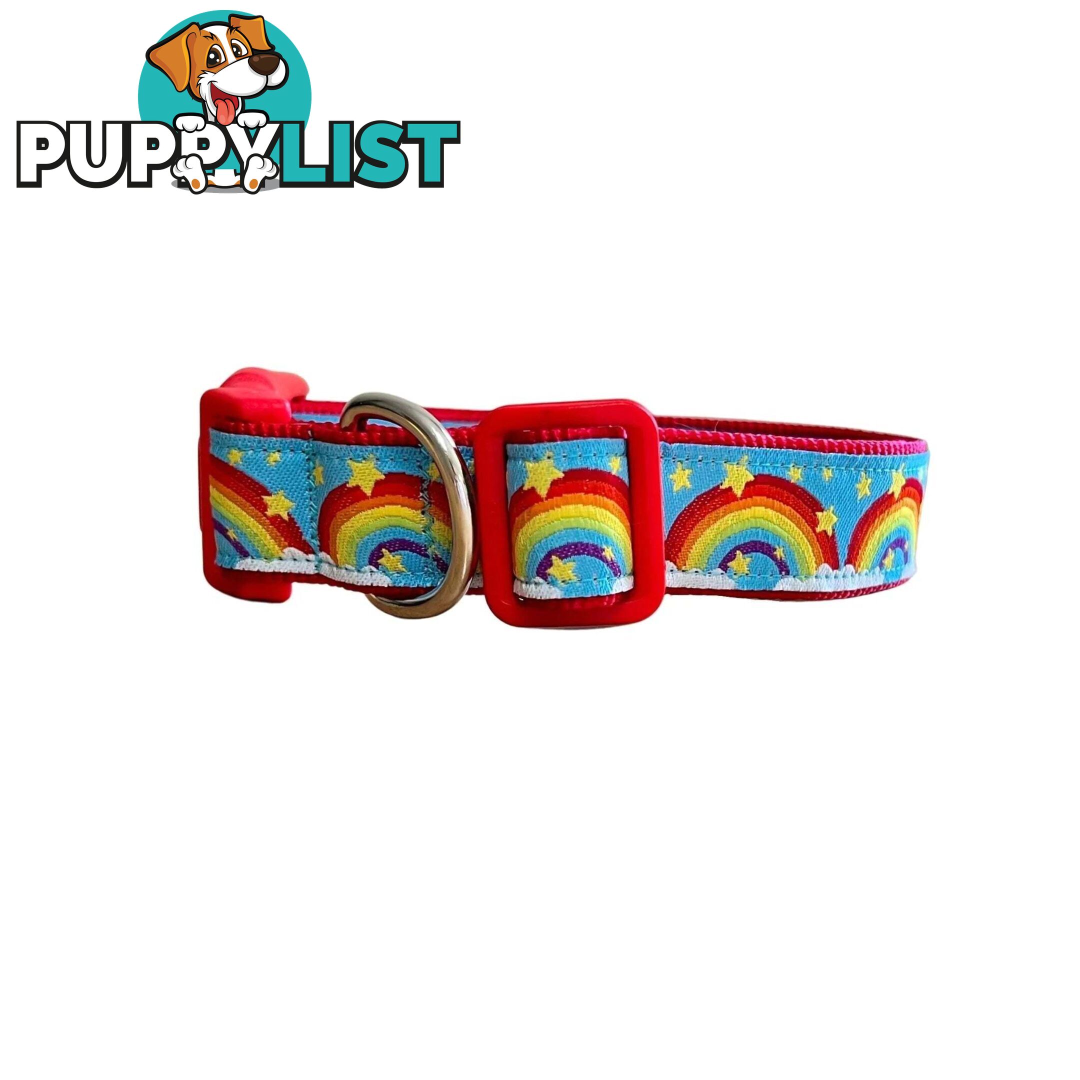 Rainbow Dog Collar - Hand Made by The Bark Side - TBSRAIMYEL