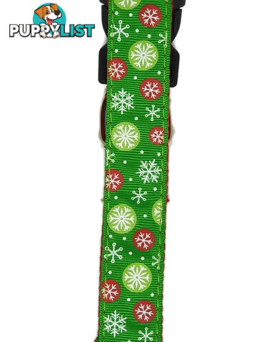 Christmas Dog Collars Adjustable - Moondidley Pets - MDPCOLXMALGRNSNO