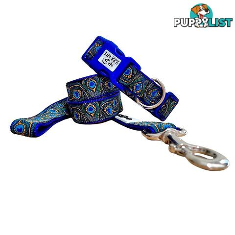 Peacock Feather Dog Collar - Hand Made by The Bark Side - TBSPEASMLBLU