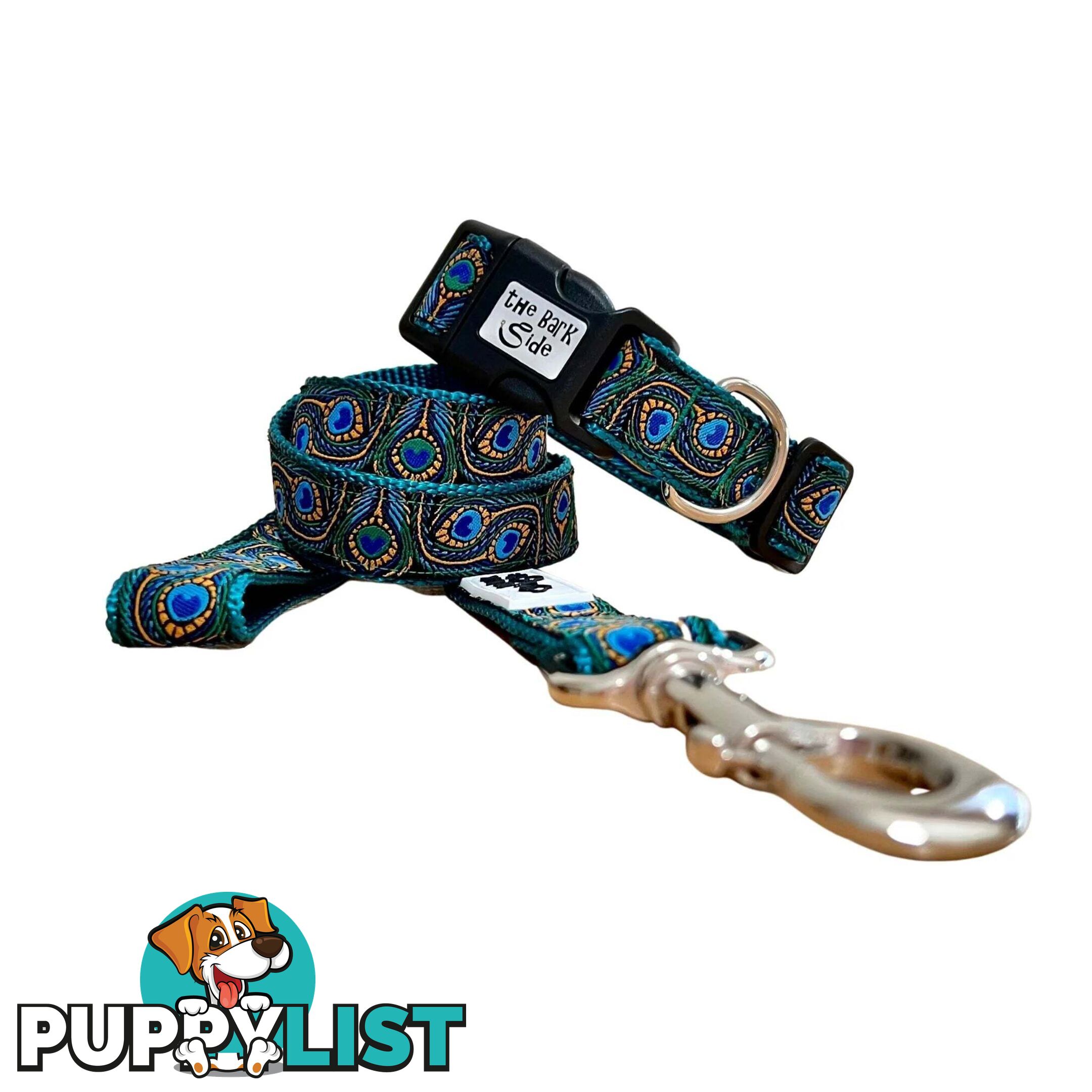Peacock Feather Dog Collar - Hand Made by The Bark Side - TBSPEASMLBLU