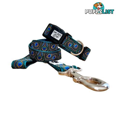 Peacock Feather Dog Collar - Hand Made by The Bark Side - TBSPEASMLBLU