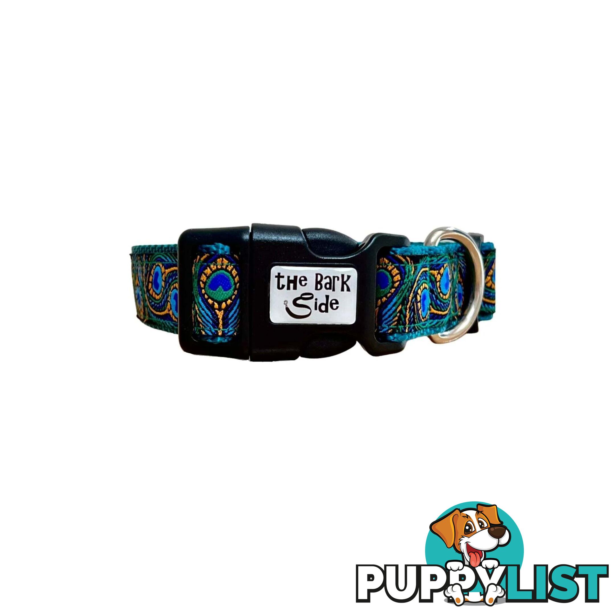 Peacock Feather Dog Collar - Hand Made by The Bark Side - TBSPEASMLBLU