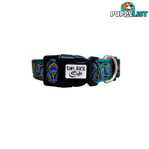 Peacock Feather Dog Collar - Hand Made by The Bark Side - TBSPEASMLBLU