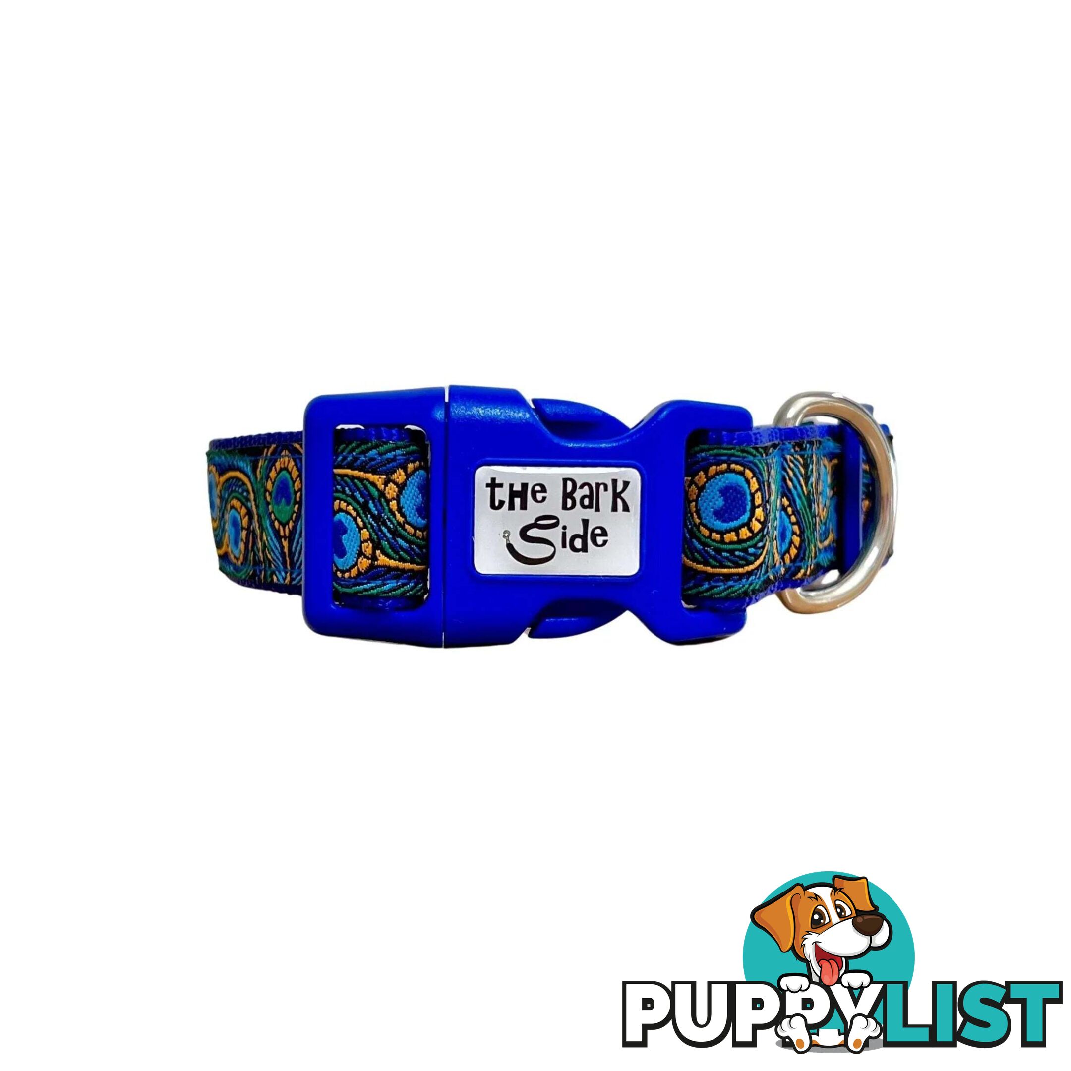 Peacock Feather Dog Collar - Hand Made by The Bark Side - TBSPEASMLBLU