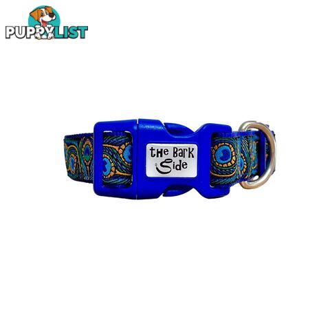 Peacock Feather Dog Collar - Hand Made by The Bark Side - TBSPEASMLBLU
