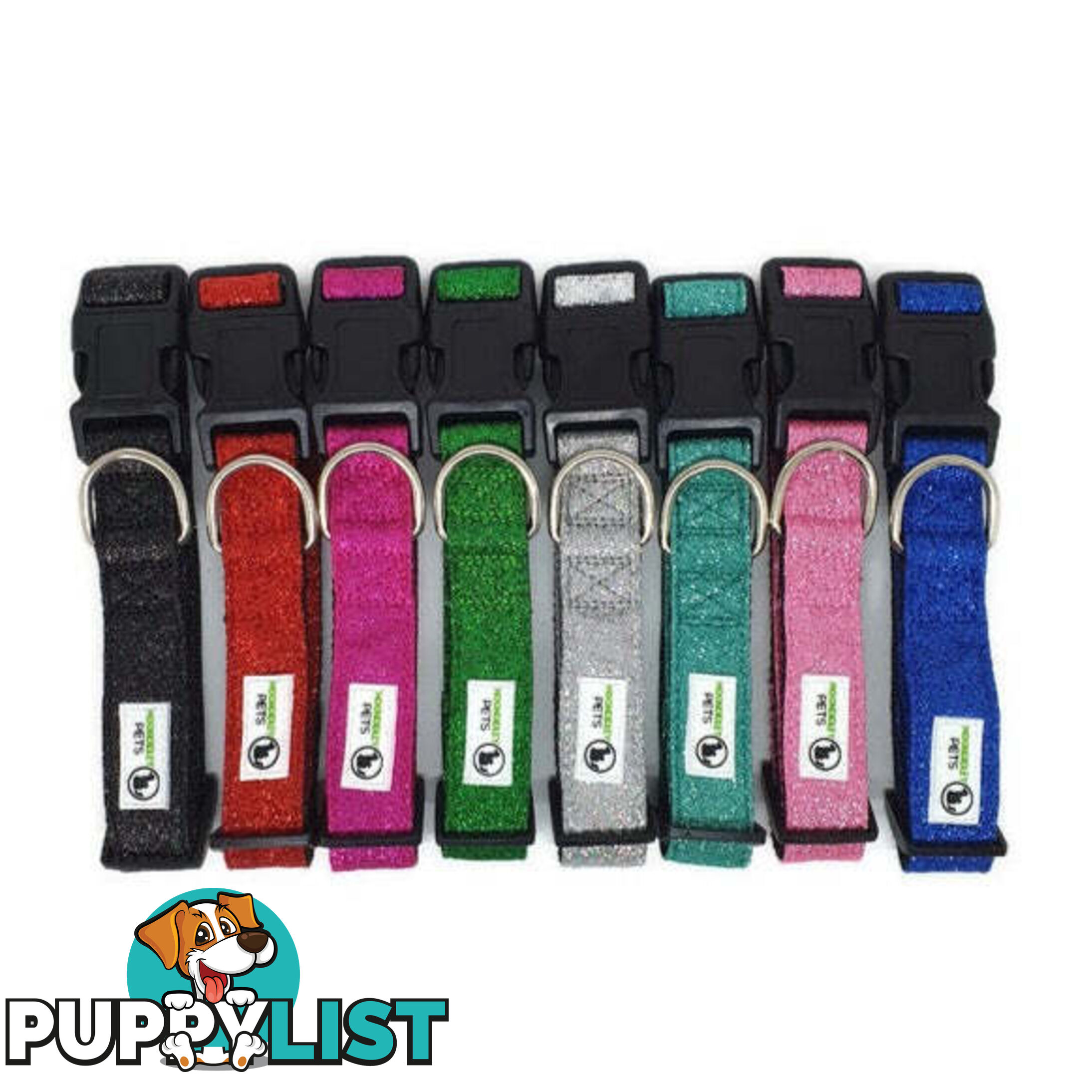 Bling Glitter Overlay Nylon Collar - Breakaway Buckle - Moondidley Pets - MDPCOLBLIMGRN