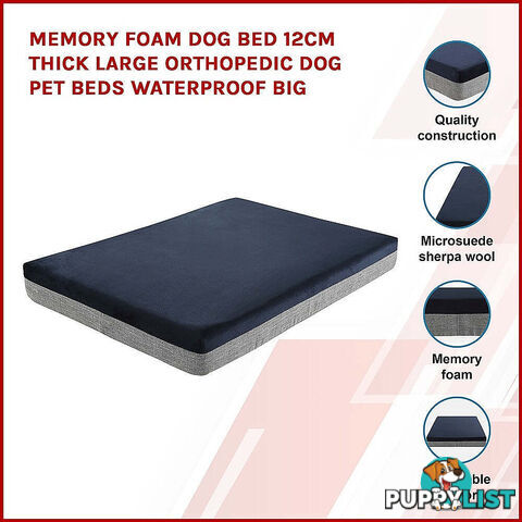Memory Foam Dog Bed 12CM Thick Large Orthopedic Dog Pet Beds Waterproof Big - V63-826451