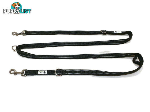 Multi Dog Lead - Nylon w/Reflective Stitching - Double Clip ,Coupler, Waist Belt, Short/Long, Quicktie Moondidley Pets - MDPLDMUL20TUR