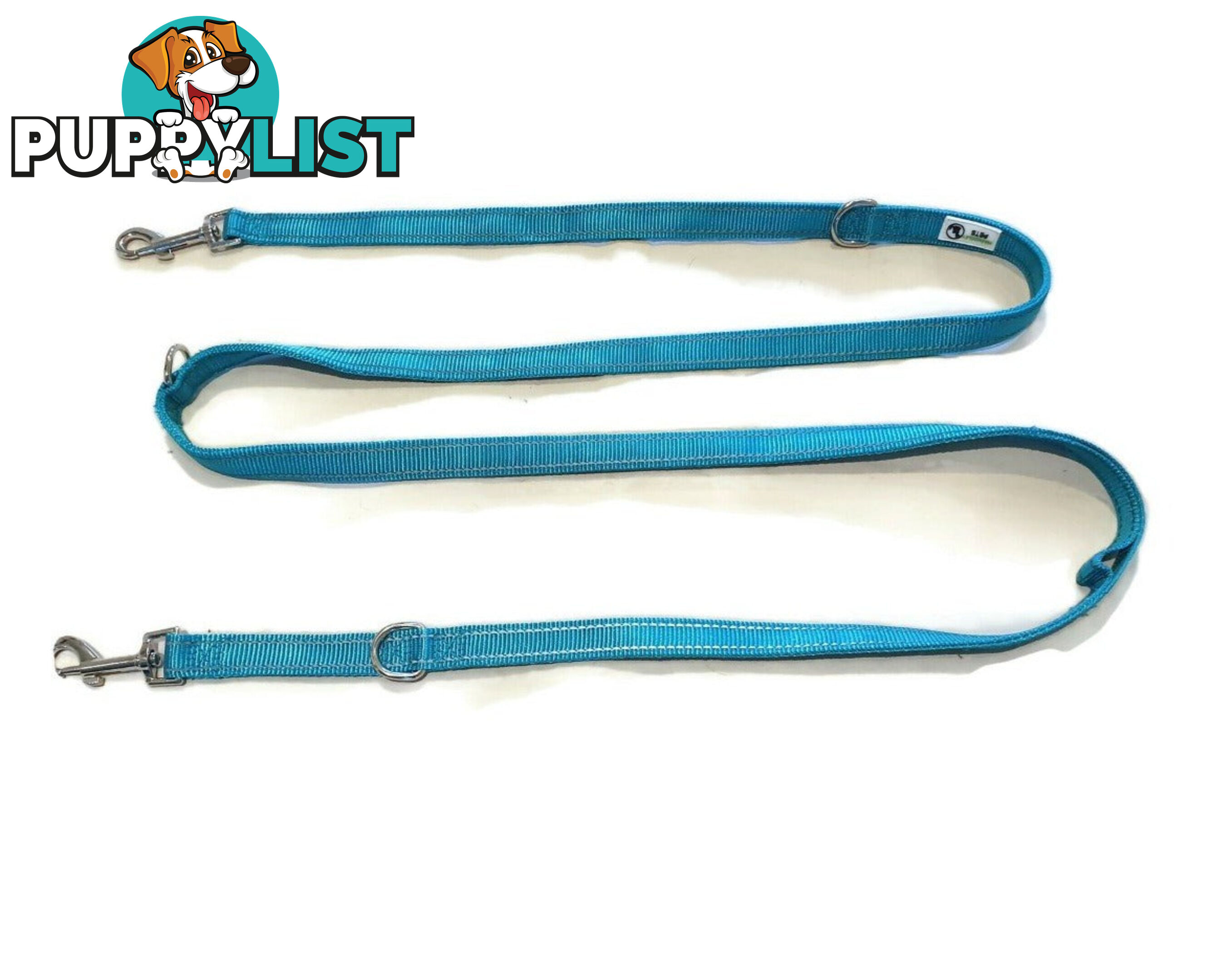 Multi Dog Lead - Nylon w/Reflective Stitching - Double Clip ,Coupler, Waist Belt, Short/Long, Quicktie Moondidley Pets - MDPLDMUL20TUR