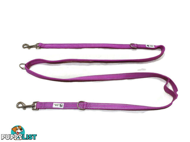 Multi Dog Lead - Nylon w/Reflective Stitching - Double Clip ,Coupler, Waist Belt, Short/Long, Quicktie Moondidley Pets - MDPLDMUL20TUR