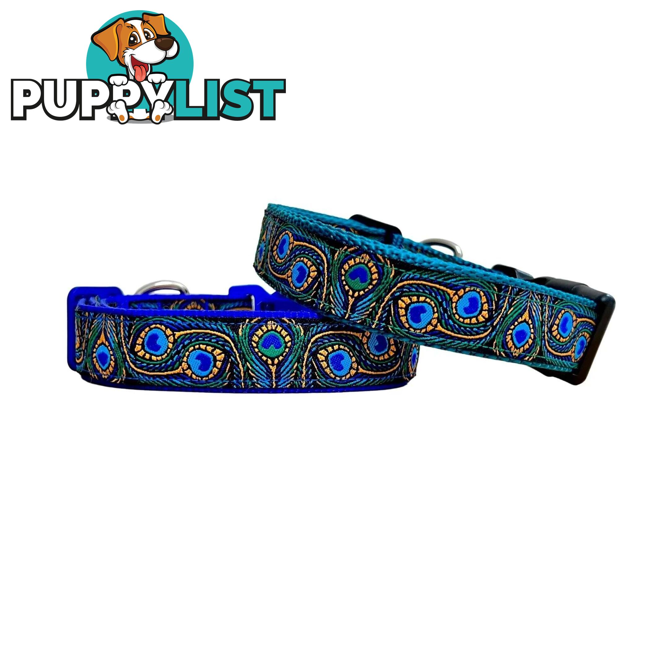 Peacock Feather Dog Collar - Hand Made by The Bark Side - TBSPEAMEDTEA