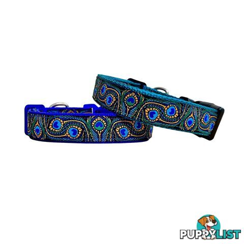 Peacock Feather Dog Collar - Hand Made by The Bark Side - TBSPEAMEDTEA