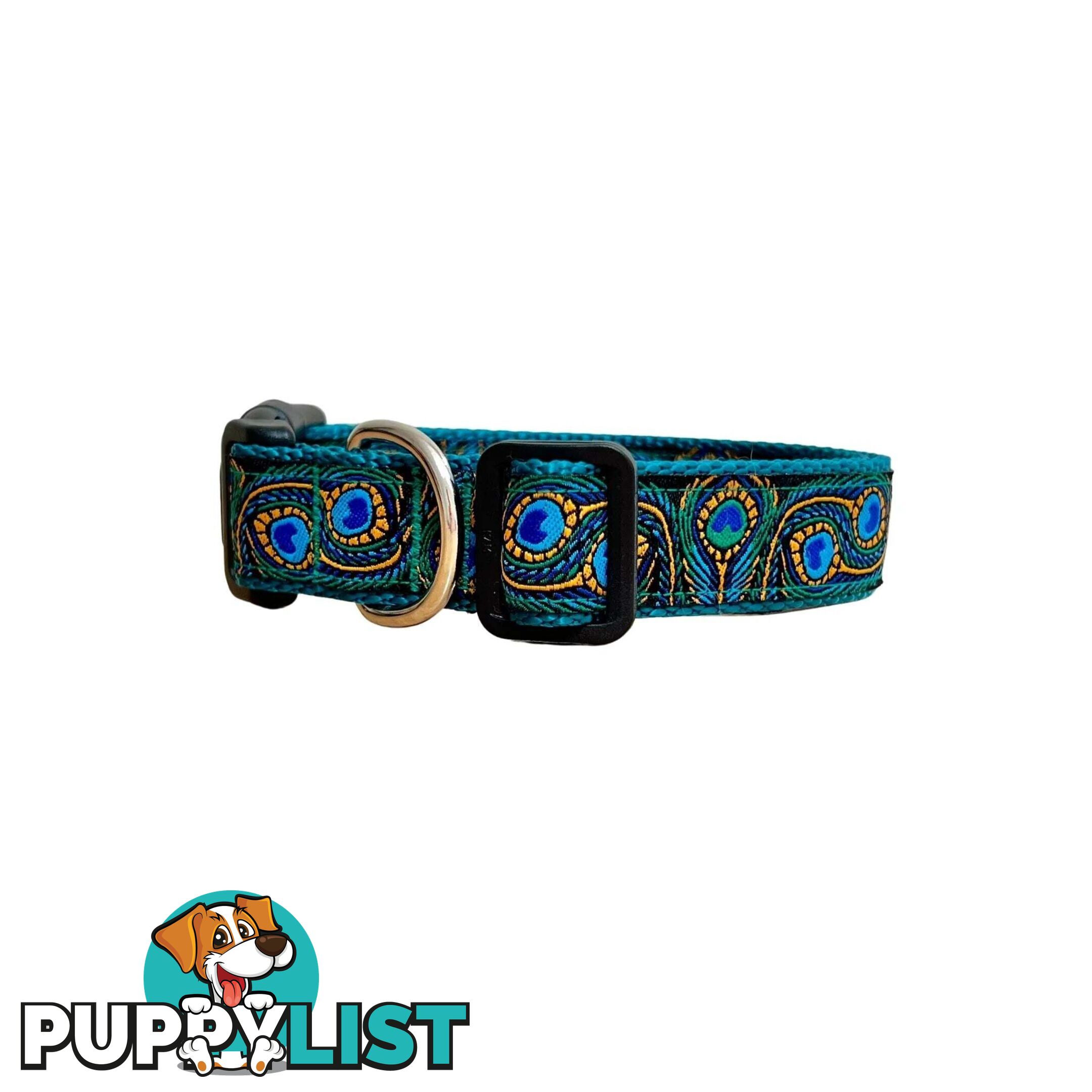 Peacock Feather Dog Collar - Hand Made by The Bark Side - TBSPEAMEDTEA