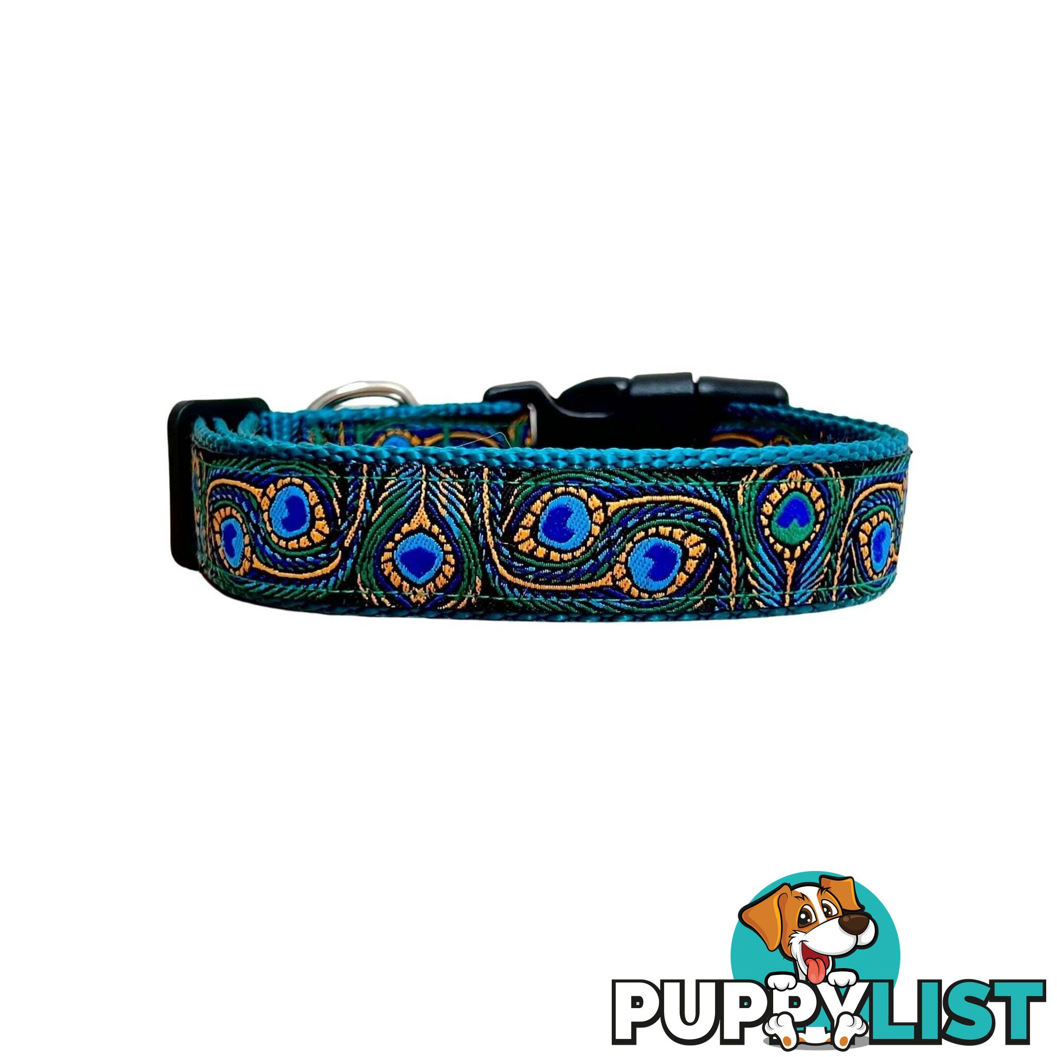 Peacock Feather Dog Collar - Hand Made by The Bark Side - TBSPEAMEDTEA