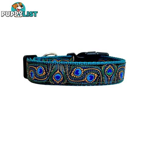 Peacock Feather Dog Collar - Hand Made by The Bark Side - TBSPEAMEDTEA