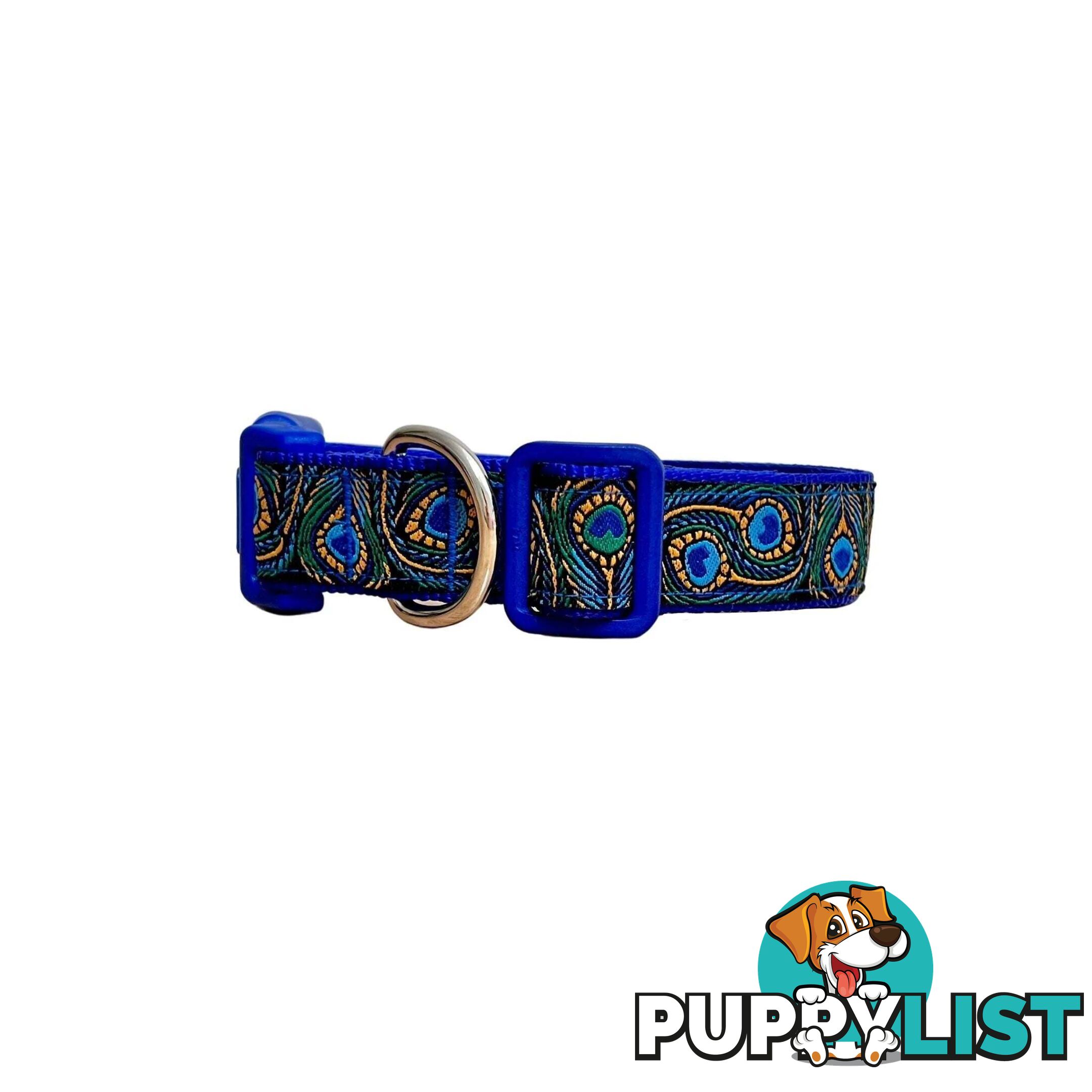 Peacock Feather Dog Collar - Hand Made by The Bark Side - TBSPEAMEDTEA