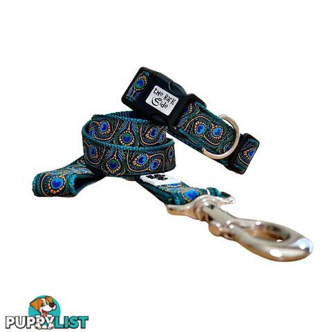 Peacock Feather Dog Collar - Hand Made by The Bark Side - TBSPEAMEDTEA