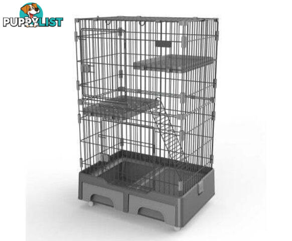 YES4PETS 134cm Pet 3 Level Cat Cage with Litter Tray and Storage Box - V278-MC-2-2-BROWN