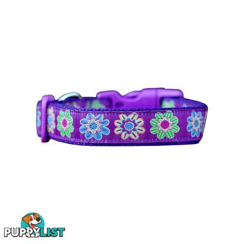 Purple Flower Dog Collar - Hand Made by The Bark Side - TBSFLOSML