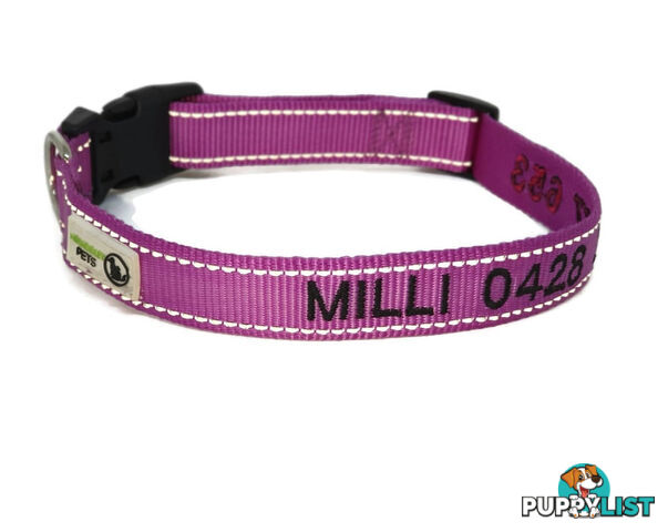 Doggie ID Collar Nylon w/Reflective Stitching Embroidered Personalised Custom. - GC-DIC-031-L-BLK