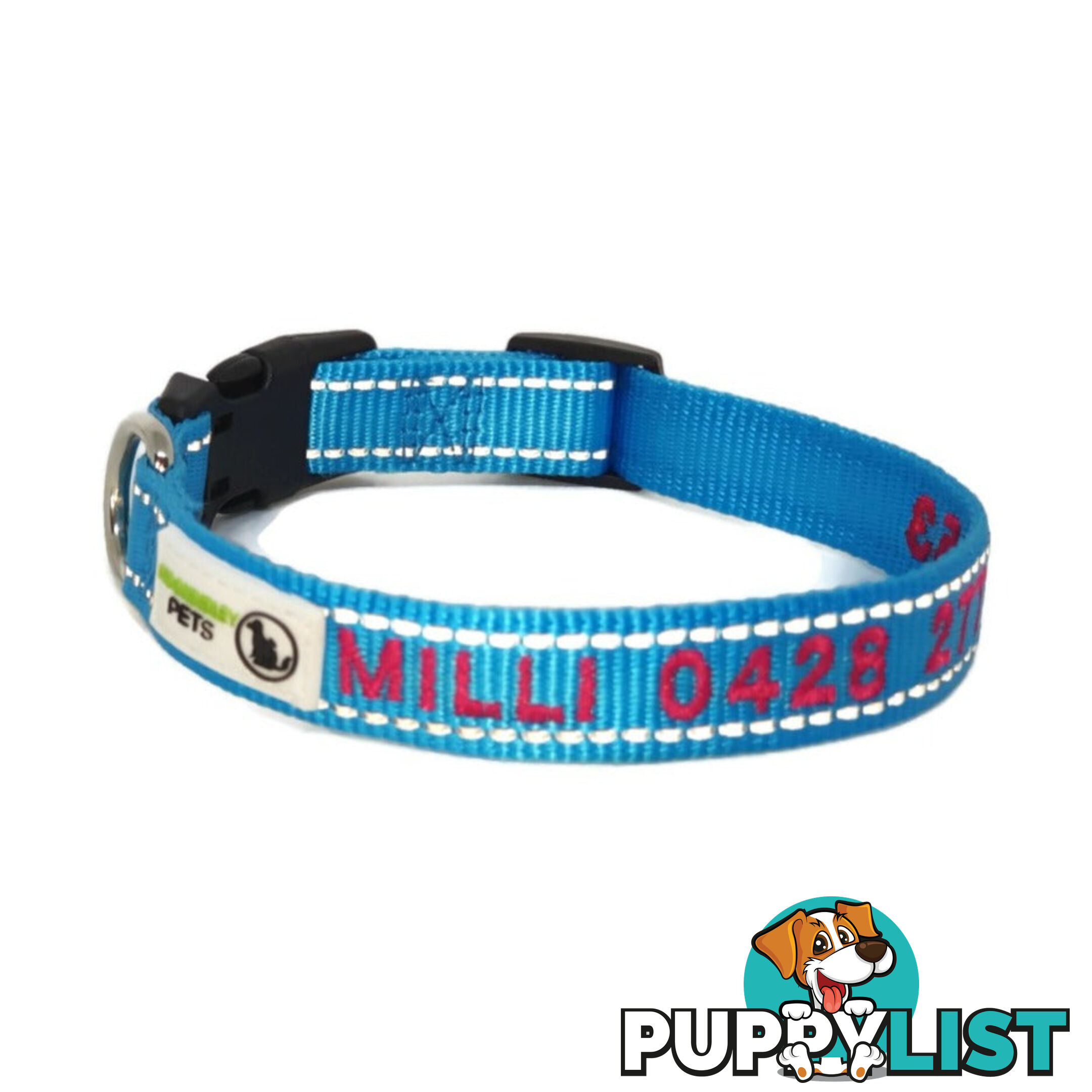 Doggie ID Collar Nylon w/Reflective Stitching Embroidered Personalised Custom. - GC-DIC-031-L-BLK