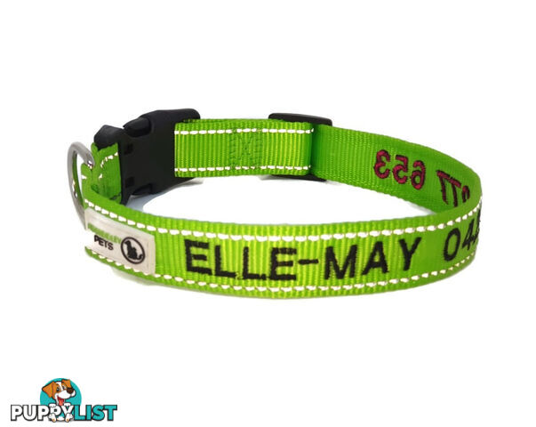 Doggie ID Collar Nylon w/Reflective Stitching Embroidered Personalised Custom. - GC-DIC-031-L-BLK