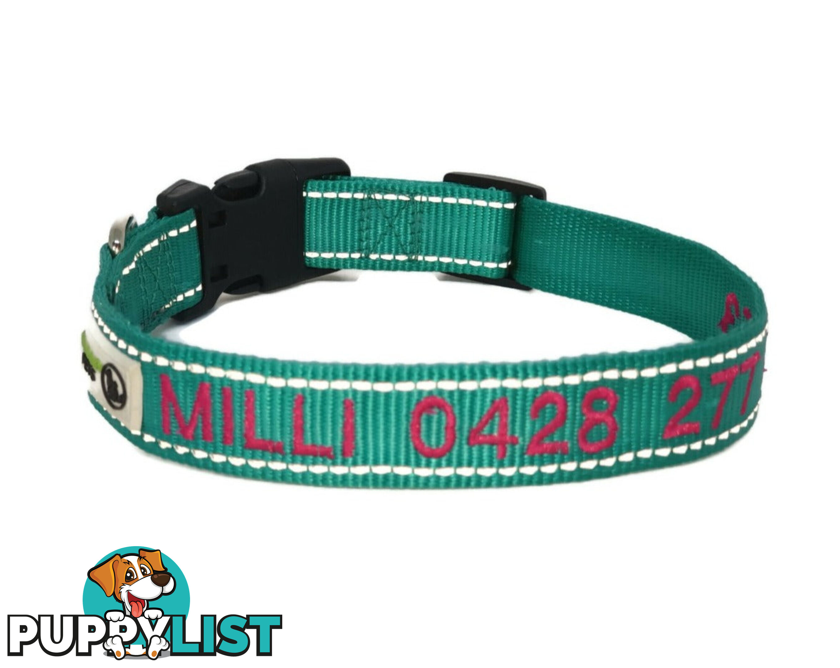 Doggie ID Collar Nylon w/Reflective Stitching Embroidered Personalised Custom. - GC-DIC-031-L-BLK
