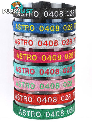 Doggie ID Collar - Bling Glitter Overlay Nylon Collar, Embroidered Personised Custom. - GC-DIC-BLING-XS-RED