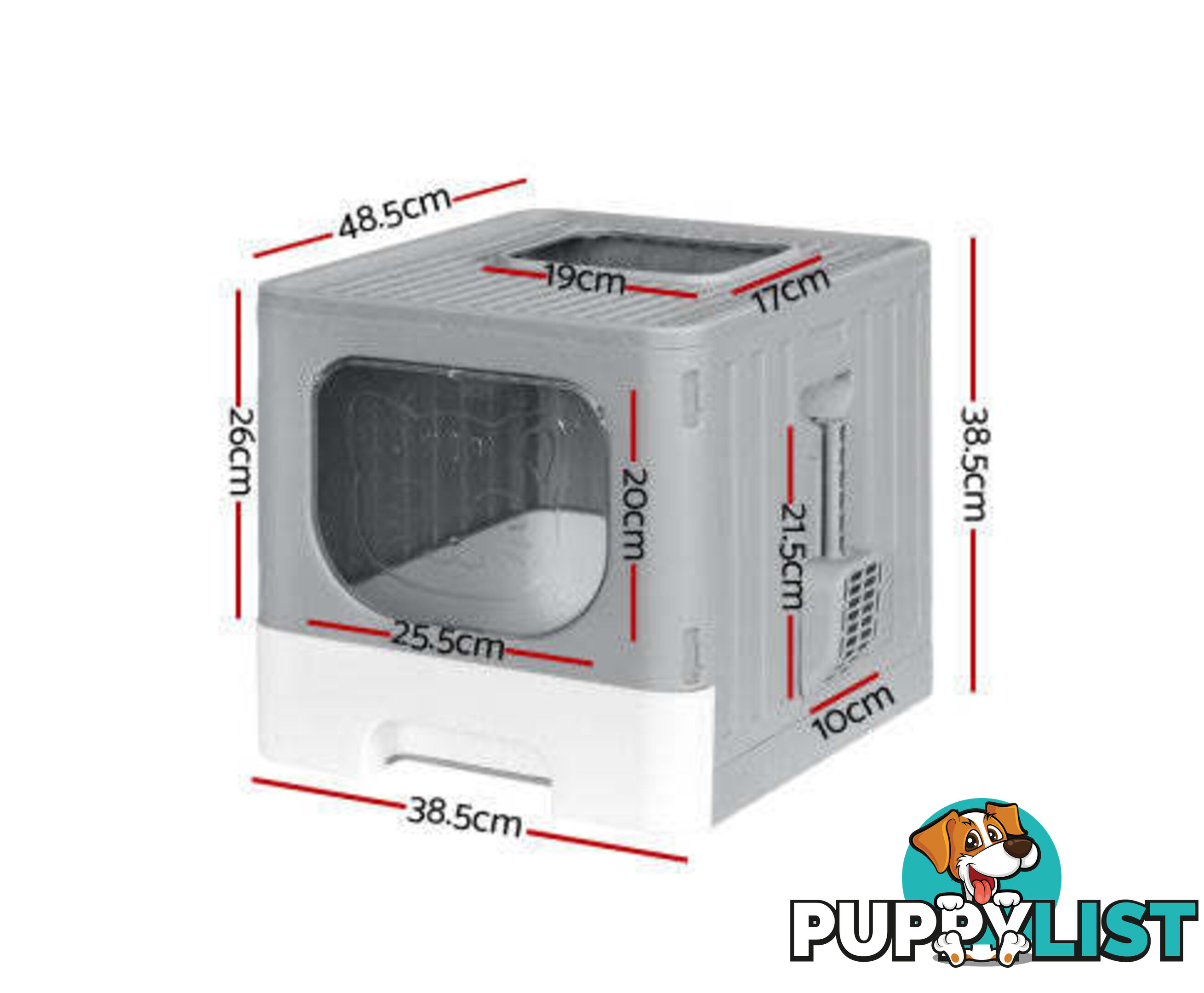 i.Pet Cat Litter Box Large Tray Kitty Toilet Enclosed Hooded Foldable Scoop Grey - PET-CLB-GR