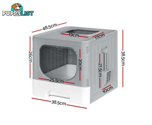 i.Pet Cat Litter Box Large Tray Kitty Toilet Enclosed Hooded Foldable Scoop Grey - PET-CLB-GR
