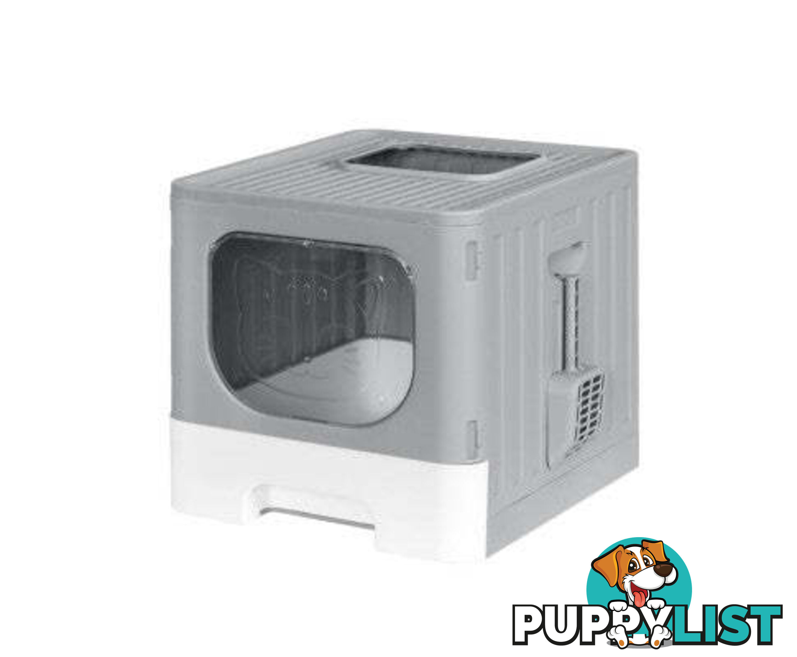 i.Pet Cat Litter Box Large Tray Kitty Toilet Enclosed Hooded Foldable Scoop Grey - PET-CLB-GR