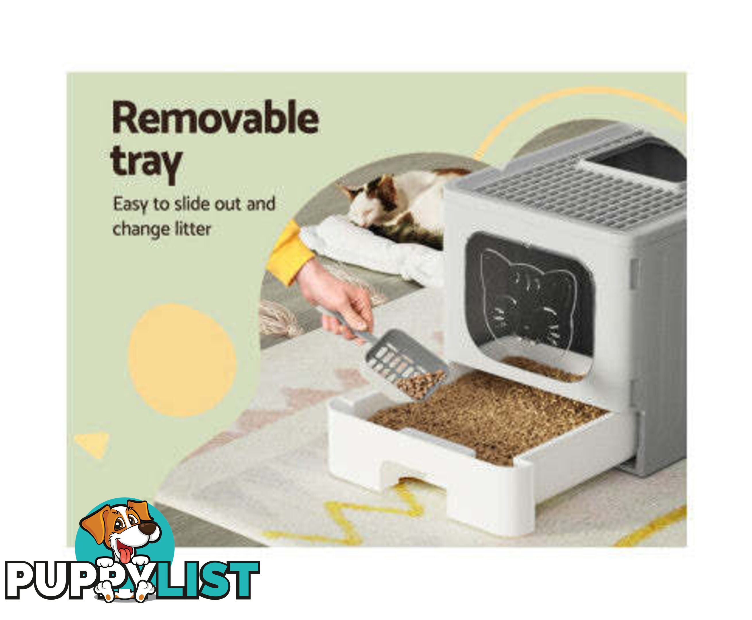 i.Pet Cat Litter Box Large Tray Kitty Toilet Enclosed Hooded Foldable Scoop Grey - PET-CLB-GR