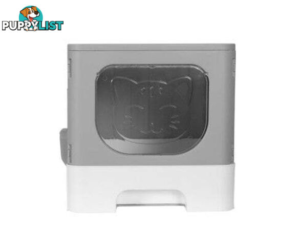 i.Pet Cat Litter Box Large Tray Kitty Toilet Enclosed Hooded Foldable Scoop Grey - PET-CLB-GR