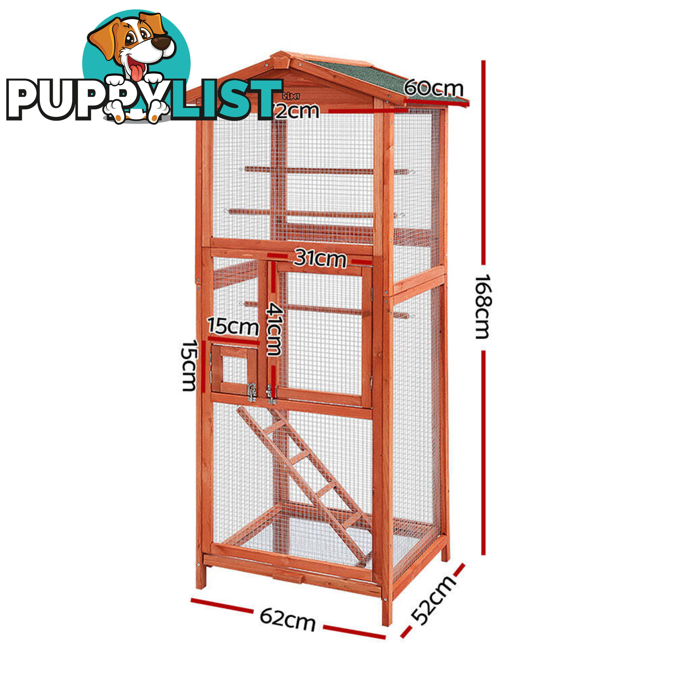 i.Pet Bird Cage 72cm x 60cm x 168cm Pet Cages Large Aviary Parrot Carrier Travel Canary Wooden XL - PET-GT-BIRD-WBC02