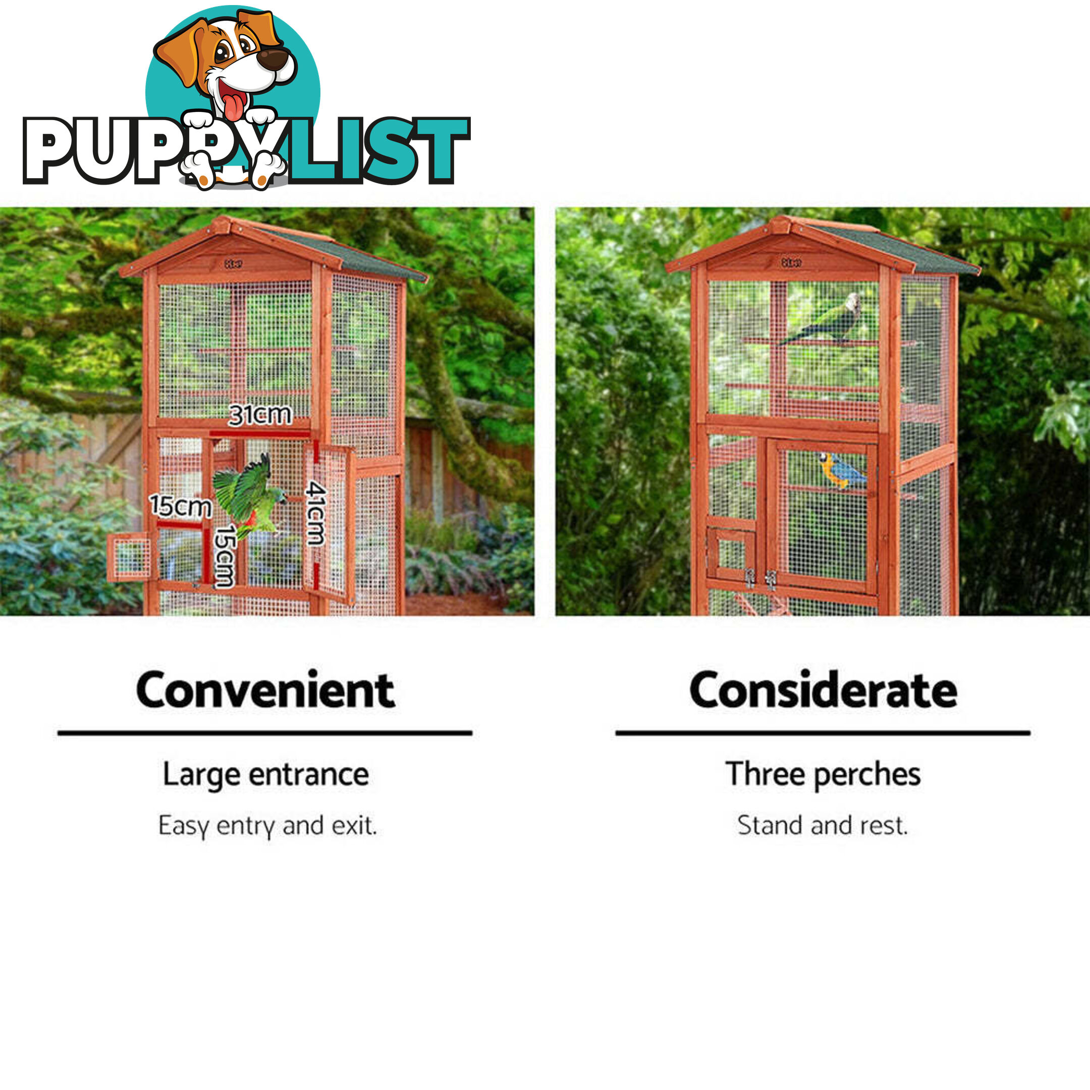 i.Pet Bird Cage 72cm x 60cm x 168cm Pet Cages Large Aviary Parrot Carrier Travel Canary Wooden XL - PET-GT-BIRD-WBC02